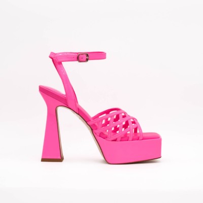 Neonowe różowe sandały obcas (40)