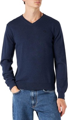 Cienki granatowy sweter haft (M)