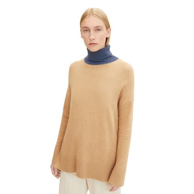 Brązowy sweter kontrastowy golf (S)