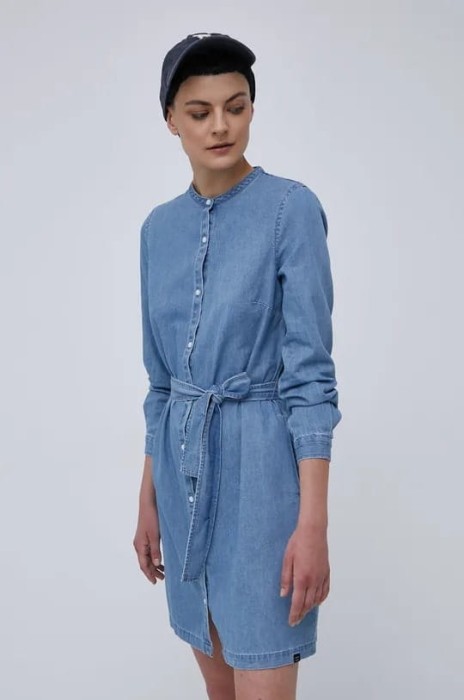 Niebieska sukienka koszulowa pasek (40)