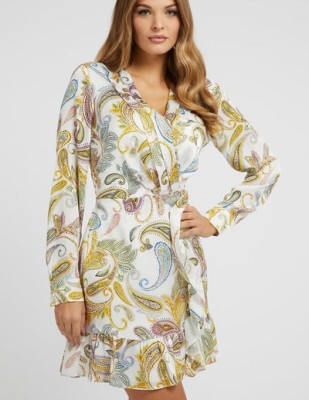 Biała wzorzysta sukienka mini (S)