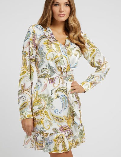 Biała wzorzysta sukienka mini (S)