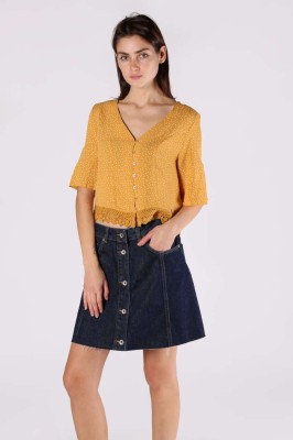 Żółta bluzka v neck guziki groszki (38)