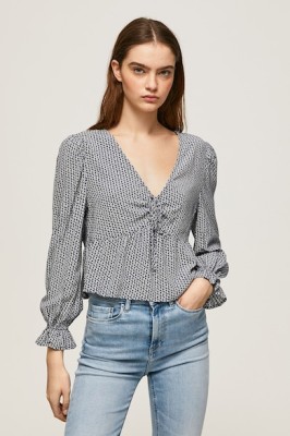 Granatowa bluzka wzór v neck (S)