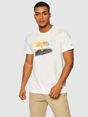 Śmietankowy t-shirt nadruk (S)