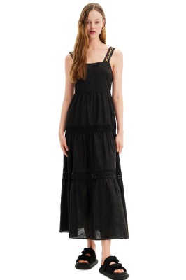 Czarna sukienka wzór midi (L)