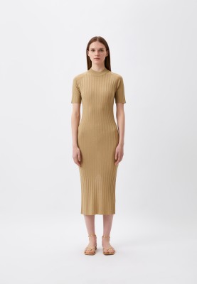 Beżowa prążkowana sukienka (L)