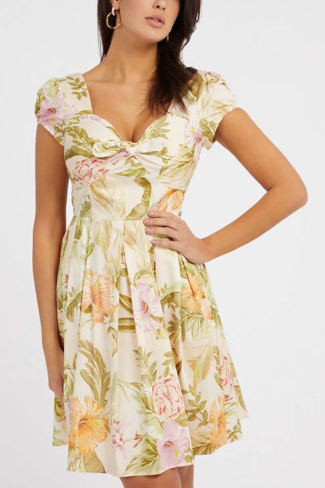 Beżowa wzorzysta sukienka zamek (M)