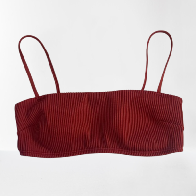 Bordowy prążkowany top bikini (XS)