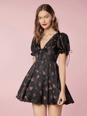 Czarna sukienka mini kwiaty (M)