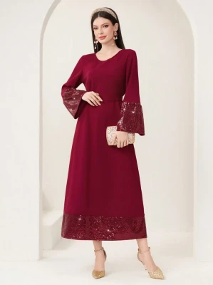 Bordowa sukienka pasek cekiny (S)