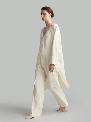 Ecru długa bluzka guziki (L)