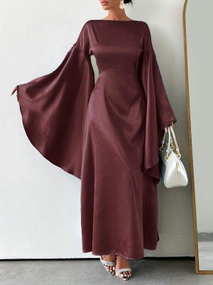 Bordowa satynowa sukienka maxi (M)