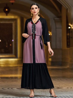 Dwukolorowa zdobiona sukienka pasek (L)