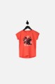 Koralowy t-shirt cekiny haft