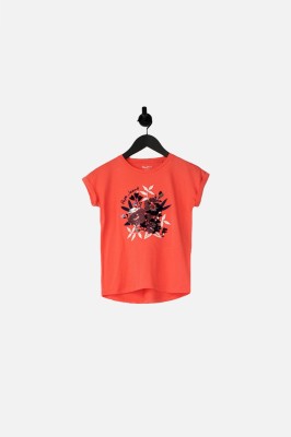 Koralowy t-shirt cekiny haft (12L)