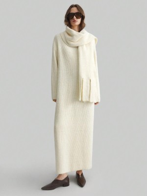 Ecru dzianinowa sukienka szalik (S)