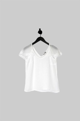 Prześwitująca biała bluzka v neck (36)