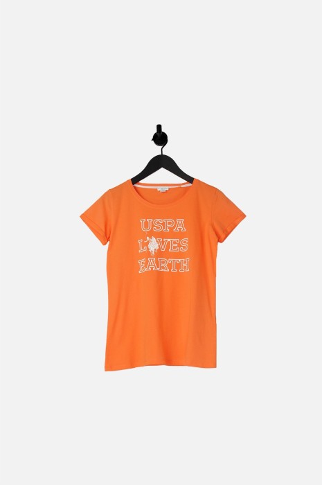 Pomaranczowy t-shirt nadruk