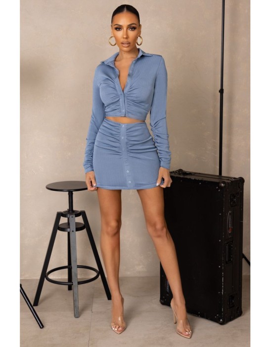 Niebieska marszczona spódnica mini (42)