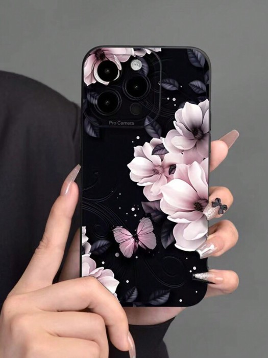 Czarne etui kwiaty Galaxy S23Ultra