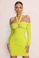 Limonkowa sukienka mini cut out (32)