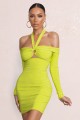 Limonkowa mini sukienka cut out (32)