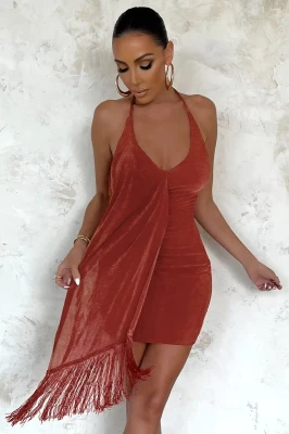 Miedziana sukienka frędzle (36)