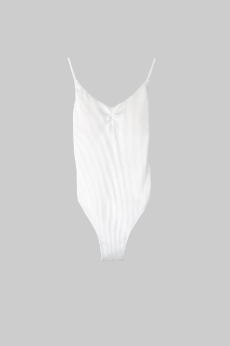 Białe prążkowane monokini