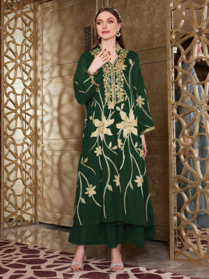 Ciemnozielona sukienka hafty (XL)