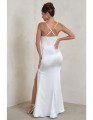 Biała satynowa sukienka maxi rozcięcie (38)