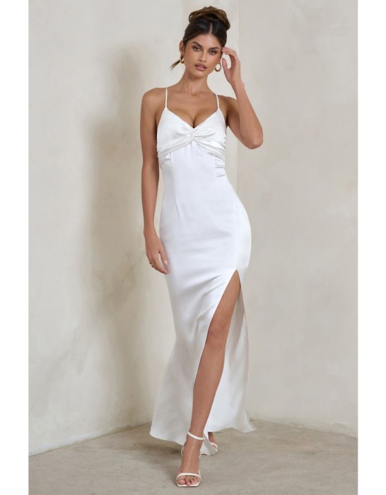 Biała satynowa sukienka maxi rozcięcie (40)