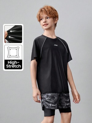 Czarny t-shirt wzorzyste szorty zestaw (8L)