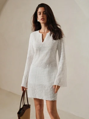 Biała ażurowa sukienka mini (M)