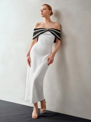 Śmietankowa sukienka midi cekiny (L)