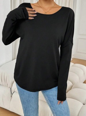 Czarna luźna bluzka koronka (S)