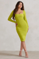 Limonkowa dopasowana sukienka (34)