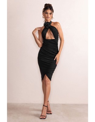 Czarna asymetryczna sukienka kwiat (40)