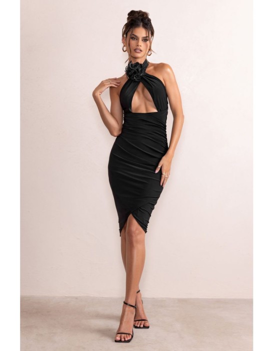 Czarna asymetryczna sukienka kwiat (40)