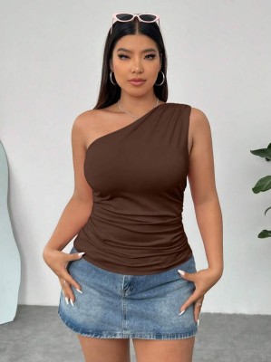 Brązowy top marszczenia (4XL)