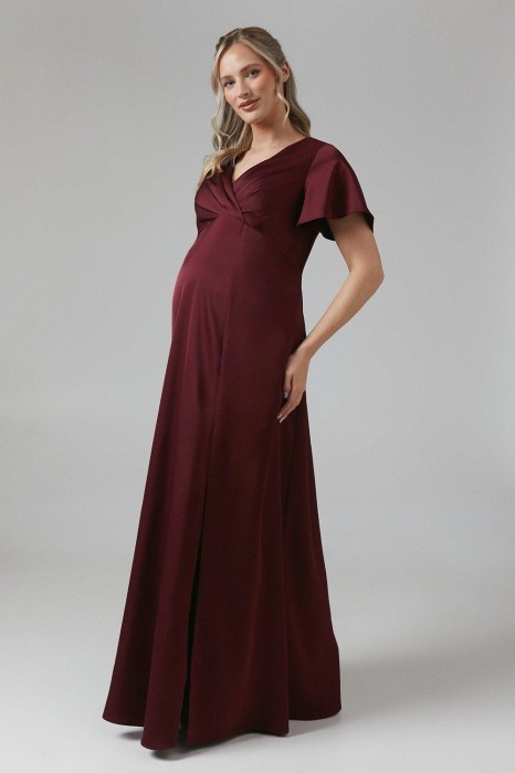 Bordowa satynowa sukienka maxi (36)