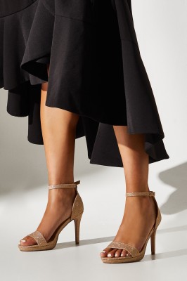 Złote brokatowe sandały obcas szpilka (37)