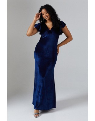 Welurowa granatowa sukienka v neck (40)