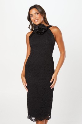 Czarna sukienka midi wzór (44)