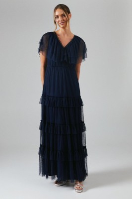 Granatowa tiulowa sukienka pasek (36)