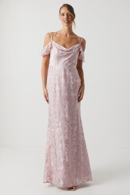 Sukienka maxi pudrowy róż wzór (44)