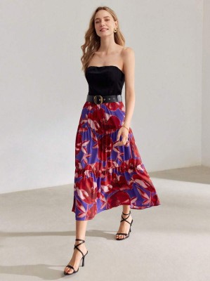 Wzorzysta midi spódnica (L)