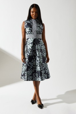 Granatowa sukienka midi wzór (46)