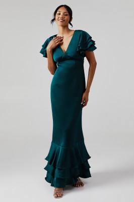 Satynowa sukienka butelkowa zieleń (36)