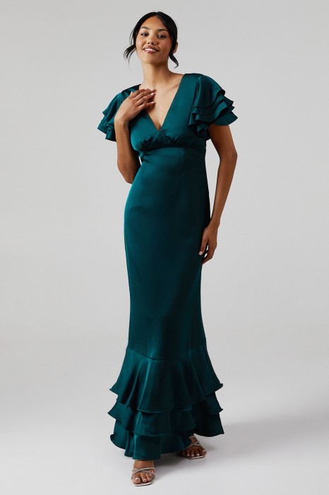 Satynowa sukienka butelkowa zieleń (36)